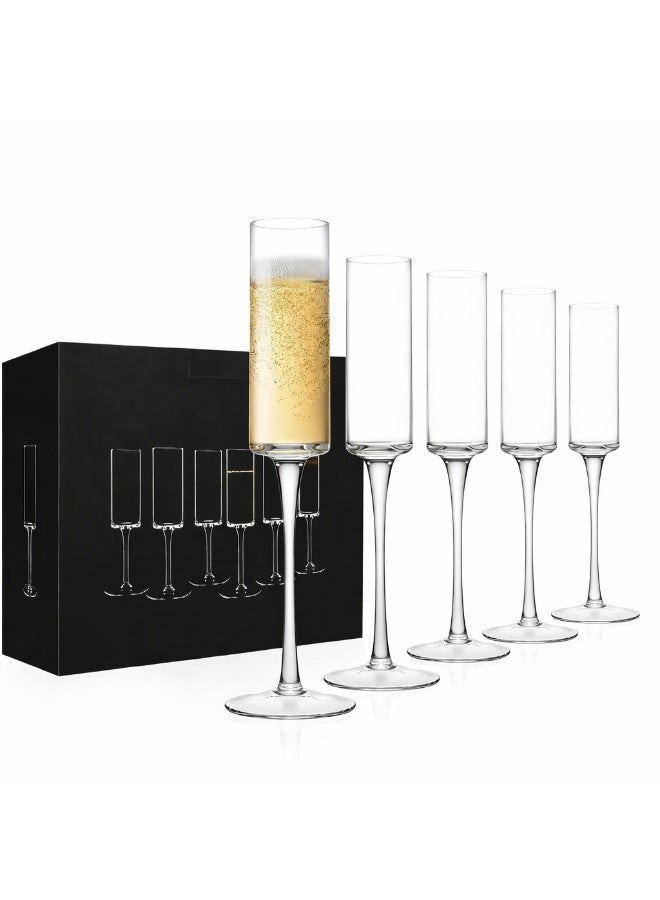 دبي كريستال طقم من 6 كؤوس شمبانيا كريستالية، مصنوعة يدويًا، أنيقة وفاخرة، خالية تمامًا من الرصاص، سعة 190 مل. - Image 1